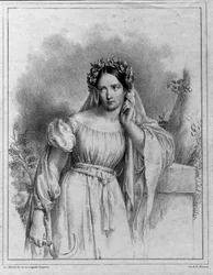 Portræt af Maria Garcia kaldet Malibran (1808-1836) sangerinde i "Norma" af Bellini