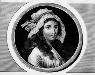 Portræt af Marie Anne Charlotte Corday (1768-1793). Indgravering i "" Komplet samling af historiske malerier fra den franske revolution, i tre bind.""" 1804.