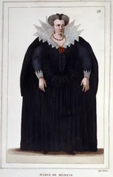 Portræt af Maria af Medici (1573 - 1642), hustru til Henrik IV og mor til Ludvig XIII. Stik fra 1830