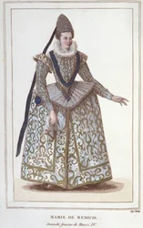Portræt af Maria af Medici (1573 - 1642), hustru til Henrik IV og mor til Ludvig XIII. Stik fra 1830