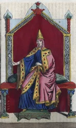 Portræt af Matilda af Toscana også kendt som Matilda af Canoss (Matilde eller Mathilda) (1046 - 1115) Italiensk adelskvinde - gravering fra "" Skikke og traditioner for alle mennesker i universet. Det er historien om regeringen, lovene, militsen, religione