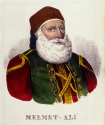 Portræt af Mehemet Ali (eller Mehemet-Ali) (1769-1849), vicekonge af Egypten i 1803. Indgravering af det 19. århundrede