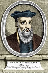 Portræt af Michel Nostradamus, læge og astrolog, havde ikke Saint Remy de Provence (Saint-Remy-de-Provence) den 14/12/1503 og døde den 02/07/1566. Stik af det 17. århundrede.