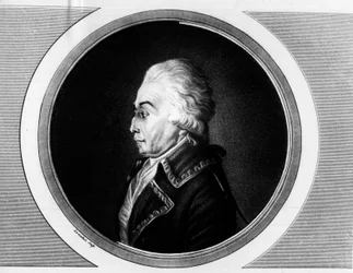 Portræt af Nicolas Luckner (1722-1794) Marechal fra Frankrig. Indgravering i "" Komplet samling af historiske malerier fra den franske revolution, i tre bind.""" 1804.