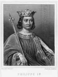 Portræt af Filip IV Bel (1268 - 1314), konge af Frankrig - i "Histoire des Français"" af Lavallée, stik, sd.