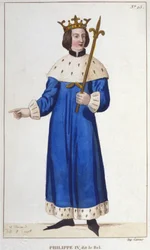 Portræt af Filip IV Bel (1268 - 1314), konge af Frankrig, gravering fra 1830