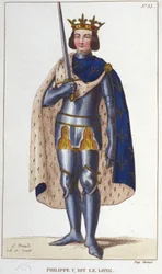 Portræt af Filip V den lange (1294 - 1322), konge af Frankrig, gravering af 1830