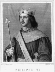 Portræt af Philippe VI de Valois (1294 - 1350), konge af Frankrig - i "Histoire des Français"" af Lavallée, gravering, sd.