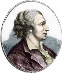 Portræt af Pierre Augustin Caron de Beaumarchais (1732 - 1799) fransk forfatter og dramatiker. stik fra 1866.