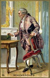 Portræt af Pierre Augustin Caron de Beaumarchais (1732 - 1799) fransk forfatter og dramatiker. Kromolitografi af det 19. århundrede.