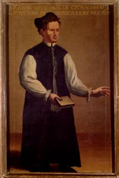 Portræt af Pietro Aaron (Aron) (1489-1545), teoretiker af italiensk musik Anonymt maleri. 16. århundrede. Bologna, Civico museo Bibliografico