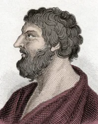 Portræt af Pittacos af Mytilene græsk statsmand (650-570 f.Kr.) (Pittacus of Mytilene). Gravering 1800-tallet.