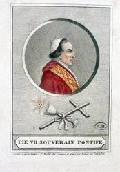 Portræt af Pius VII (1742 - 1823) i medaljon - gravering