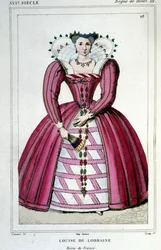 Portræt af dronning Louise af Lorraine (1553 - 1601), hustru til Henrik III. Stik fra 1830.