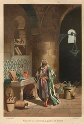 Portræt af Rhases (Rhazes, Razi, Al-Razi, Razis eller Rases) (840-923) persisk videnskabsmand) i sit laboratorium i Bagdad. Barcelona 1881