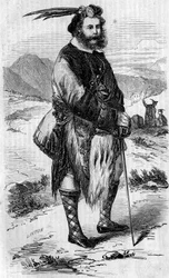 Portræt af Roualeyn George Gordon Cumming (1820-1866), skotsk rejsende og løvejæger. Indgravering af Linton i ""The Illustrous World"" nr. 56 af 8. maj 1858.