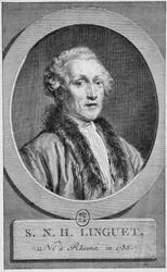 Portræt af Simon Nicolas Henri Linguet (1736 - 1794). Indgravering af slutningen af det 19. århundrede i "Histoire de France"" af H. Martin.