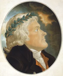 Portræt af Thomas Jefferson (1743 - 1826) amerikansk politisk forfatter og statsmand tegnet af sin ven Tadée Kosciusko og indgraveret af Mr. Sokolnicki. Gravering sd. 19. århundrede.
