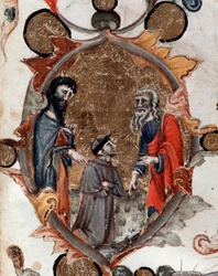 Portræt af den italienske digter Dante Alighieri med Virgil og Charon, i den guddommelige komedie - miniature