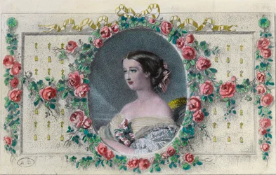 Portræt af den franske imponer Eugenie de Montijo (1826 - 1920). Indgravering af det 19. århundrede. Privat samling.