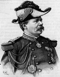 Portræt af den franske general Francois Perrier (1833-1888). Gravering i "" Natur: gennemgang af videnskaberne og deres anvendelser til kunst og industri"" af 3. marts