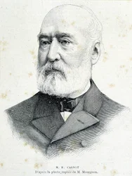 Portræt af den franske politiker Lazare Hippolyte Carnot (1801 - 1888). Gravering efter Mourgeons fotografi.