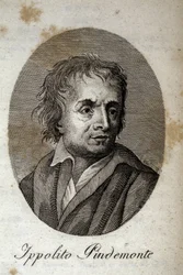 Portræt af den italienske digter Ippolito Pindemonte (1753-1828), ven af digteren og den italienske dramatiker Ugo Foscolo (1778-1827) Gravering af det 19. århundrede