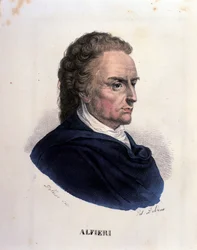 Portræt af den italienske digter og dramatiker Vittorio Alfieri (1749-1803) Stik fra det 19. århundrede