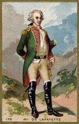 Portræt af Marquis de Lafayette (Lafayette) (1757 - 1834). Kromolitografi i slutningen af det 19. århundrede.