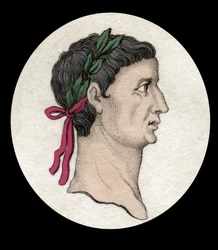 Portræt af den romerske kejser Tibere (Tiberius Claudius Nero) (42 f.Kr.-37 e.Kr.). Indgravering af det 19. århundrede.