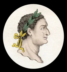 Portræt af den romerske kejser Titus (39-81). (Titus Flavius Sabinus Vespasianus). Gravering af det 19. århundrede.