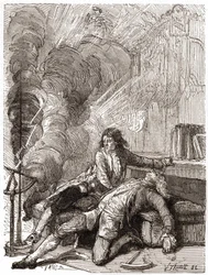 Professor Georges Guillaume Richmann (1711-1753) døde i sit værksted efter et eksperiment med et elektrometer