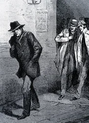 Psykotisk stemning om natten i Londons gader (på grund af Jack the Rippers mord) - sent 19. århundrede, ca. 1888.