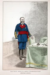 Raoul Rigault (1846-1871), delegeret for kommunen til det tidligere politipræfektur. Radering i farver, til illustration "" History of the Corps of Peacekeepers""" bog udgivet i regi af Louis Lepine (1846-1933), præfekt for politi d.