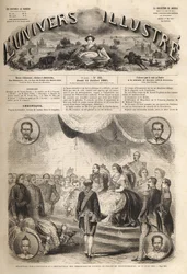 Modtagelse af siamesiske ambassadører af kejser Napoleon III og kejserinde Eugenie i slottet Fontainebleau, 27. juni 1861 - "Modtagelse af de siamesiske ambassadører af Napoleon III og kejserinde Eugenie"": I den store balsal Henrik II på slottet i Fo
