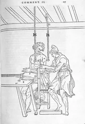 Reduktion af brud. Plade illustreret af "" De dissectione partium corporis humani libri tre... "" af Carlo Stefano Riverio, Paris 1545.