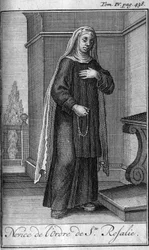 Religiøs orden. Nybegynder af St. Rosalia-ordenen i Palermo på Sicilien i det 17. århundrede. I "" Historien om militære ordener eller riddere, om de sikre og rutineprægede militser af begge køn, som er blevet etableret indtil nu. Udgave taget fra Abbe Giu