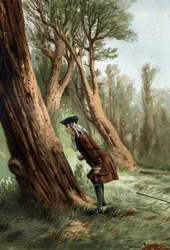 René Antoine Ferchault de Réaumur (1683-1757), fransk fysiker og naturforsker, der studerer caterilles moral.efter "La Ciencia y sus Hombres par Louis Figuier" Barcelona 1881