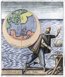 Repræsentation af Christopher Columbus (1451-1506) - i "Nova Tipus Transacto Navigatio Novi Orbi" af Philoponus Honorius