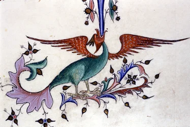 Fremstilling af en dragevinge. Miniature fra et manuskript fra det 14. århundrede. Milano, Biblioteca Nazionale Braidense.