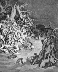 Repræsentation af den universelle syndflod. 1800-tals gravering.