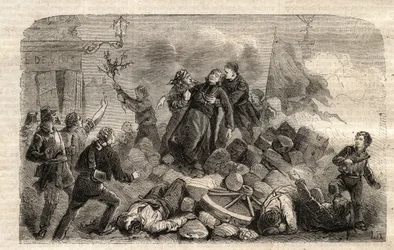 Revolution 1848: "" Archeveque Monsignor Denis Affre (1793-1848) på Barrikaden Faubourg Saint Antoine i Paris 26/06/1848 (Do o mon dieu que mon sang be le dernier vers) (Død Denis Affre Ærkebiskop af Paris af barrikade ved indgangen til t