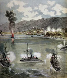 Revolution i Chile: angrebet på Valparaiso i 1891. Illustration taget fra "" Supplement illustrerer du Pepetit journal""" 1891. Paris, B.N.