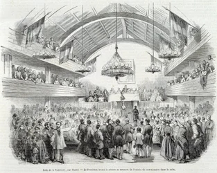 Revolution i 1848: Brotherhood Hall, Rue Martel, præsidenten udsatte mødet ved indgangen til kommissæren i lokalet