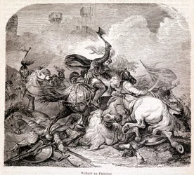 Richard i Palæstina. Illustration i "" Historie om paver, konger, dronninger, kejsere, gennem århundrederne"" af Maurice Lachatre 1857