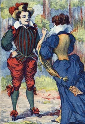 Riquet a la Houppe bliver en smuk herre. Anonym illustration til ""Riquet a la houppe"", fortælling af Charles Perrault (1628-1703), fransk forfatter. Billedmateriale Marcel Vagne, Jarville Nancy, udateret (slutningen af det 19. århundrede).