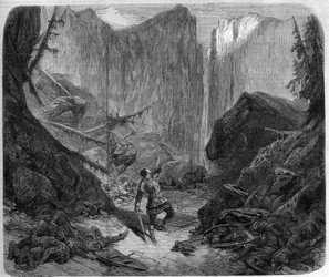Roland blæser i sit horn i slaget ved Roncesvaux den 15. august 778. Tegning af Alphonse de Neuville (1836-1885) til operaen "Roland a Roncesvaux" (Akt IV, scene 1) af Auguste Mermet (1810-1889). Paris, Theatre Imperial de l