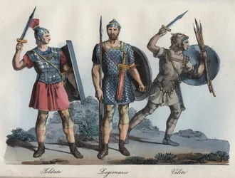 Romersk soldat - legionær - velites (let infanteri) - stik fra »Usi e Costumi di Tutti i Popoli dell