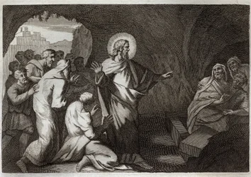 Royaumont Bible, Det Nye Testamente: Lazarus opstandelse af Jesus Kristus. Illustration fra 1811.