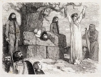 Menneskeofring af druider - i "Ancient and Modern Brittany"" af Pitre-Chevalier (Pitre Chevalier), redigeret af W. Coquebert